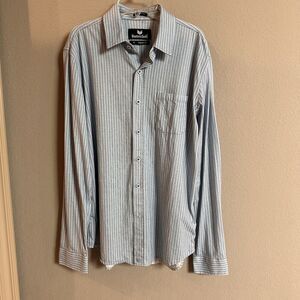Butter Cloth Button Up Shirt Icy Cotton Blue Striped Long Sleeve Stretch Medium